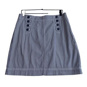 Talbots Women’s Size 10 Striped Nautical Skirt White Navy Blue Seersucker